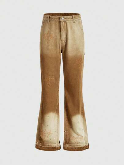 Street Life Jeans en denim vintage lavé avec broderie croix pour hommes