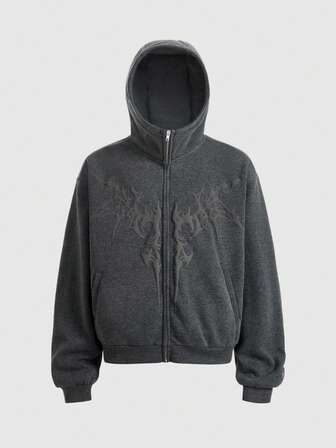 Friday the 13th X ROMWE Street Life Herren 3D Grafik Muster Kapuzen-Reißverschluss Langarm Sweatshirt