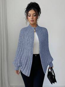 Elenzga Áo len cardigan dệt kim kiểu dáng quý cô thanh lịch, sang trọng, cao cấp, thiết kế nút kim loại hở xẻ tối giản dành cho nữ, mùa thu/đông - Màu xanh lam - Xem 3