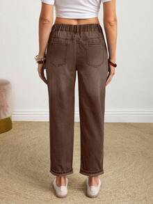 EMERY ROSE Quần jeans ống côn lưng thun co giãn giặt thường ngày cỡ lớn - Cà phê nâu - Xem 2