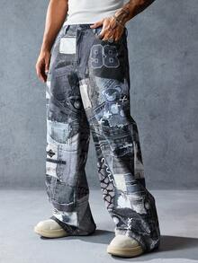 ROMWE MEN Street Life Quần Jeans Nam Dáng Rộng Có Túi Vá Thời Trang - Màu xanh lam - Xem 4