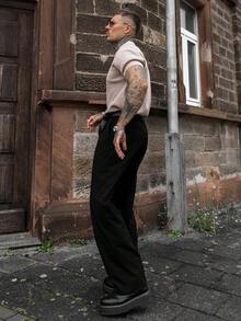 Manfinity Homme 男士设计师正装裤，时尚休闲正式黑色西装裤，优雅垂坠效果 - 黑色 - 查看 5