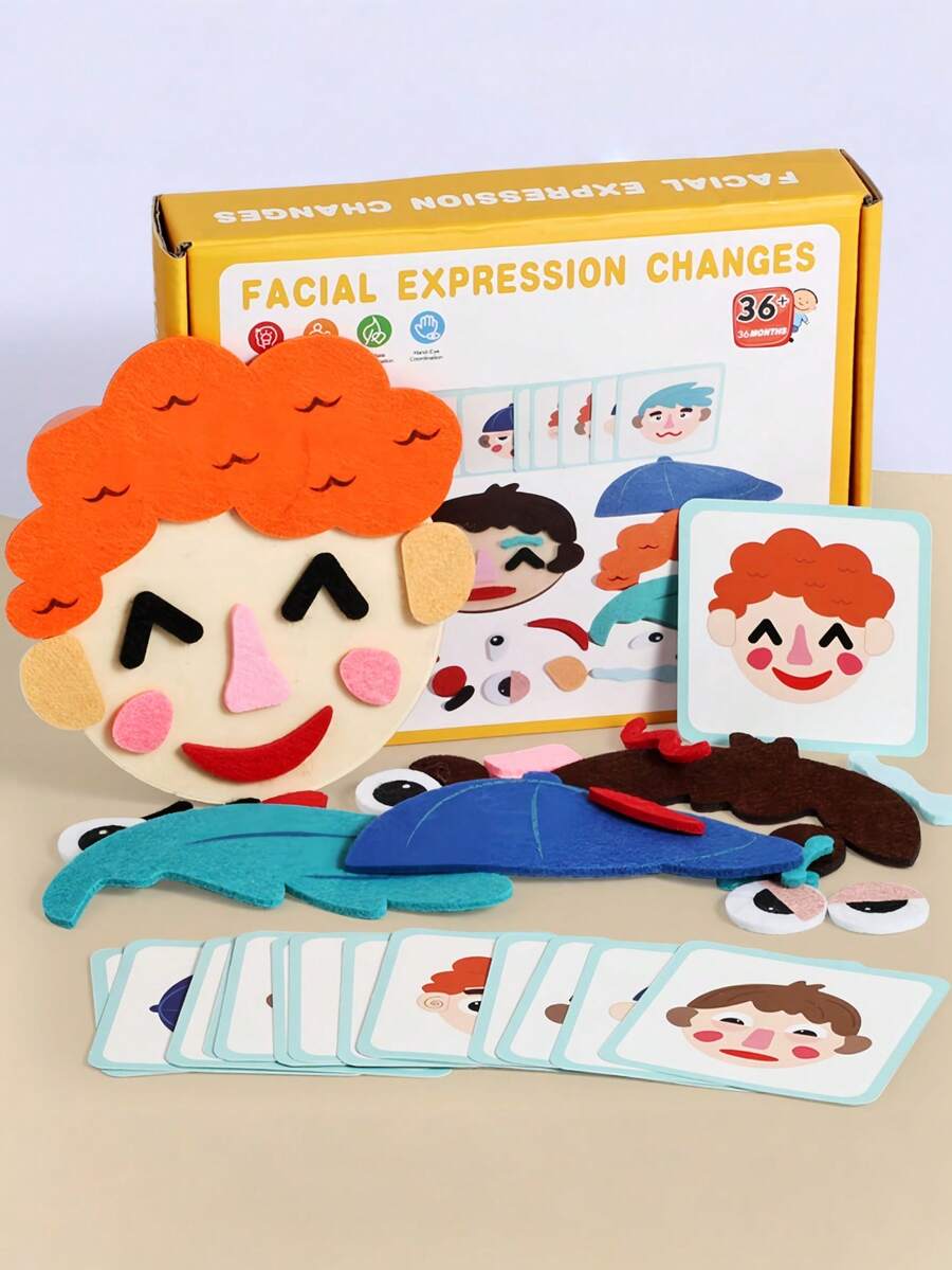 1PC Kids Face Expression Puzzle Magic Sticker Emotion Changing Board Montessori Educational Wooden Toy For Preschool Learning - Multicolor - View 1