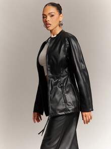 Hauture Women's Solid Color Minimalist Everyday Zip-Up Jacket - Black - View 5
