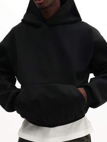 SUMWON 常规款套头连帽衫，带抽绳和字母Logo设计，休闲街头风，秋冬季衣橱必备单品 - 黑色 - 查看 3