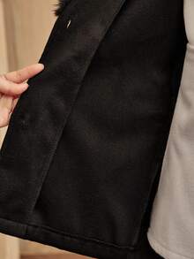 SHEIN 女童仿毛皮领大衣，优雅可爱，厚实保暖，适合小女孩冬季穿着。款式包括：女童冬季外套、黑色女童外套、仿毛皮女童外套、系带女童外套、连衣裙外套、幼儿女童秋季冬季外套。 - 黑色 - 查看 7