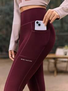 In My Nature Quần legging dã ngoại cạp cao liền mạch màu trơn - Màu Đỏ Sâu - Xem 5