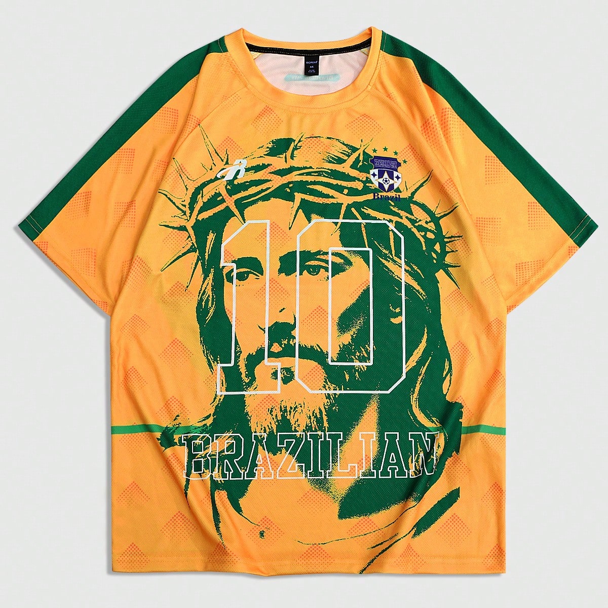 Camiseta de manga raglán de cuello redondo casual para hombres con gráfico de retrato creativo, versátil, estampado de fútbol de verano