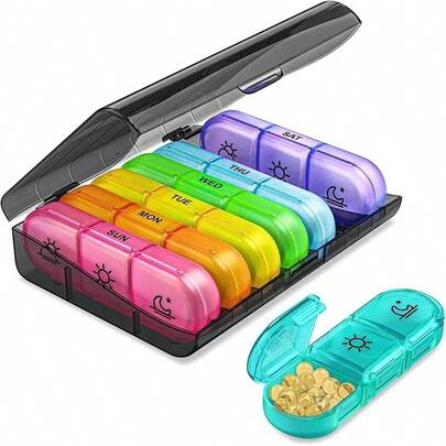 A Weekly Morning, Noon And Evening Medication Dosage Arrangement Pill Box, 21-Compartment Large-Capacity Storage Box, Pill Case