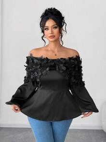 Elenzga Abito lungo con maniche lunghe, scollo a spalle scoperte, balze sul fondo, in jacquard floreale, elegante, adatto per la scuola, appuntamenti e uscite in autunno/inverno, taglie comode - nero - Visualizzare 4