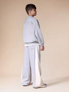 SUMWON Wide Leg Heathered Sweatpants With Ribbed Cuffs And Drawstring Waist For Comfortable Wear Vacation - Grey - View 5