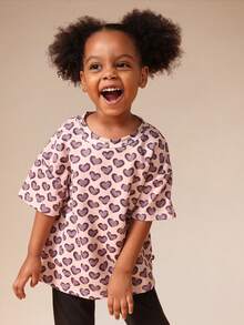 SUMWON 超大爱心印花短袖圆领女童休闲舒适T恤 - 彩色 - 查看 4