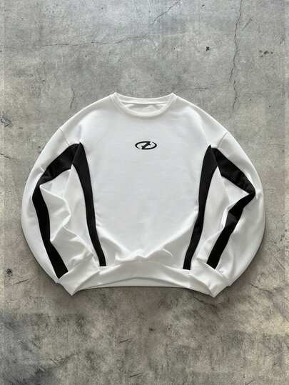 AXEPEAK Plus Size Men's Contrast Color Patchwork Crew Neck Sweatshirt