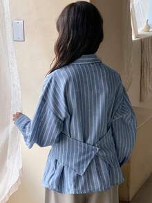 DAZY Tween Girls Turndown Collar Striped Long Sleeve Woven Shirt