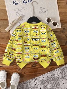 SpongeBob SquarePants | SHEIN Sweat-shirt décontracté à col rond avec motif graphique de dessin animé pour jeune garçon