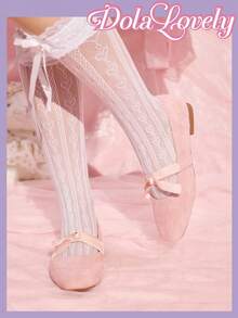 Dola Lovely Silver Square Toe Bowknot Mary Jane Flats, Fashionable Women Casual Shoes