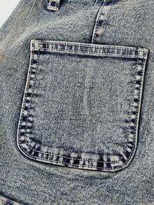 ROMWE Grunge Punk 女士破洞牛仔低腰迷你短裤，朋克街头风 - 淺色水洗藍 - 查看 4
