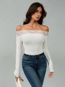 SHEIN Tall Women Cotton Blend Black And Grey Striped Half-Zip T-Shirt - White - View 5