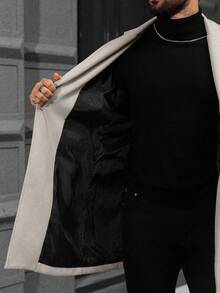 Manfinity Mode 男士纯色口袋纽扣长袖大衣，秋季外出外套，送给朋友、丈夫、男友的礼物，男士外套，男士外衣，米色男士羊绒休闲正装，冬季款 - 杏色 - 查看 8