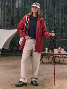 In My Nature 女士休闲户外拉链高领连帽外套，防水防风，适合秋冬季节，女士户外服装，红色防水徒步服 - 鏽棕色 - 查看 5