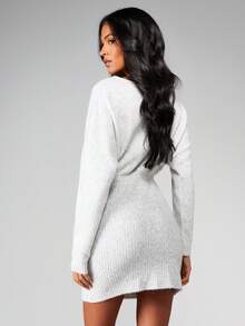 MISSGUIDED Bara axlar Kabelstickad minitröja med lång ärm, bodycon, vinterhöst, mysig tröja - Ljusgrå - Visa 2