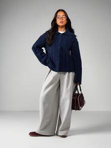 MISSGUIDED Relaxed Fit Cable Knit Button Front Cardigan With Hood For Cozy Autumn Winter Layering - Navy Blue - View 3