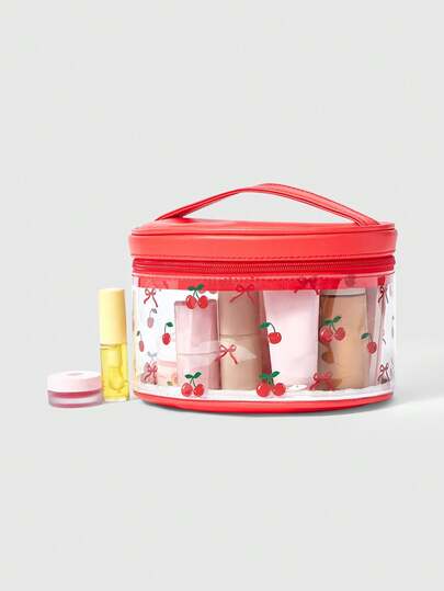 Kawaii 1 Stück rote modische tragbare Kirschenschleife Muster Kosmetiktasche mit großer Kapazität