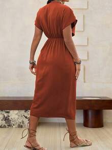 Roveilla 大码女式纯色简约日常短袖连衣裙长款女装