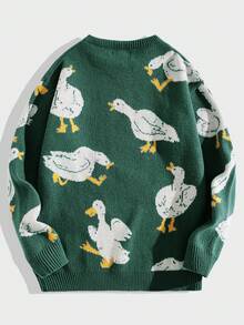 EASEVO Plus Size Men's Casual Duck Pattern Long Sleeve Sweater, For Winter - Green - View 2
