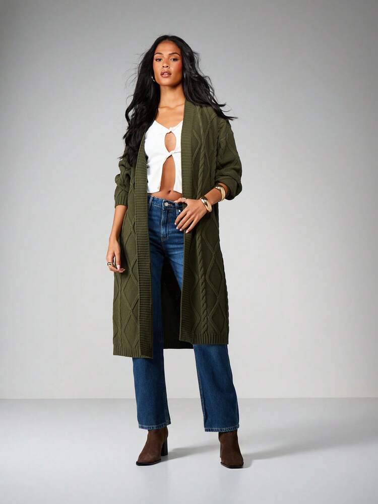 MISSGUIDED Cable Knit Long Cardigan For Fall Winter Cozy Oversized Open Front Sweater