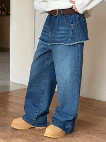 Dazy Kids Tween Girl 2 In 1 Denim Jeans - Blue - View 5