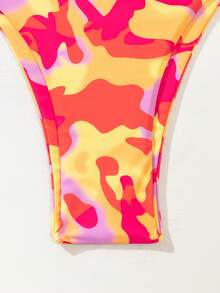 Camo Print Triangle Tie Side Bikini Set, For Summer Beach Vacation - Multicolor - View 5