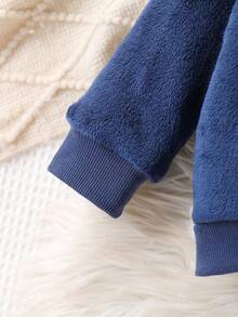 SHEIN Playful Pals Cute Round Neck Plush Baby Boy Outfit - Navy Blue - View 3