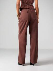 MISSGUIDED Hoher Bund, weite Beine, Hose mit Kordelzug-Taille und Gürteldetail für Frauen, Lässig Hose für Herbst und Winter - Braun - Übersicht 2
