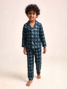 SUMWON Classic Long Sleeve Plaid Pajama Set With Button Down Top For Boys Sleepwear Nightwear For Casual And Vacation - Dark Green - View 2