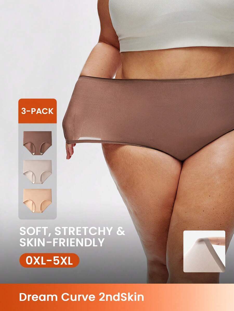 LUVLETTE Plus 3-Pack Mid Waist Basics Microfiber No-Show Briefs Women Underwear Panties Set-Earthy Tones - Multicolor - View 1
