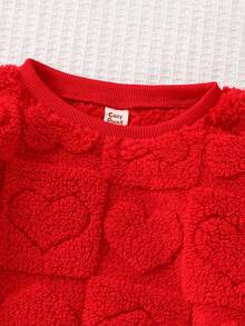 Cozy Pixies 女童抓绒质感加厚圆领长袖套头卫衣，百搭舒适 - 紅色 - 查看 4