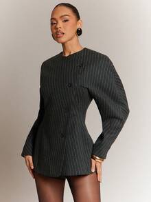 Hauture Women's Striped Batwing Long Sleeve Casual Blouse - Grey - View 4