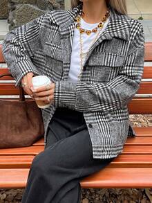 DAZY 女士休闲图案口袋常规款夹克，秋季女式外套