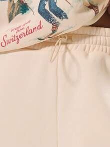 MUSERA 加大码阔腿裤，裤腿缝线细节，松紧腰带设计，适合冬季、假日、舒适、可爱、节日、滑雪、派对后休闲穿着。 - 杏色 - 查看 7