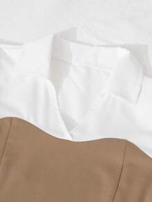 SHEIN Sparklyn 少女撞色长袖灯笼袖V领开衩衬衫及配套套装 - 彩色 - 查看 4