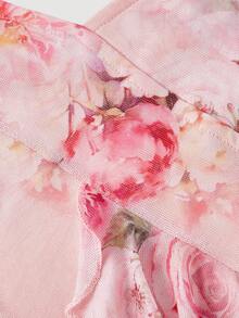 SHEIN MOD 荷叶边下摆开衩拼布印花修身连衣裙 - 彩色 - 查看 4