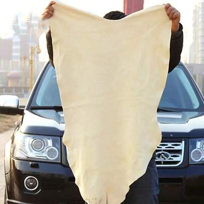 1 pieza Toalla de coche de piel de ciervo premium - Súper absorbente, sin desprendimiento, natural, suave y delicada para la limpieza del coche, apta para uso doméstico y de restaurante - Alternativa de alta calidad a la piel de oveja, lavar a mano, estilo vintage, toalla de calidad de restaurante, estilo vintage, tela súper absorbente, accesorio de auto