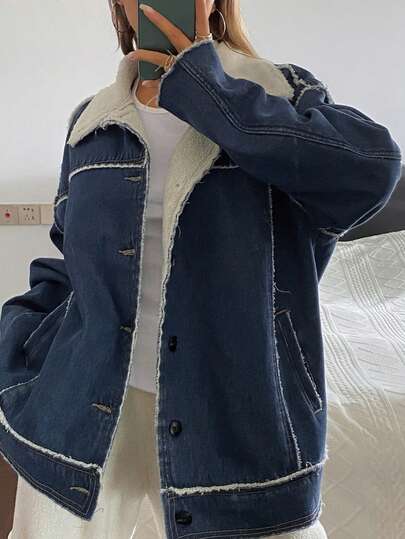 Livesso Women's Casual Loose Denim Jacket With Turndown Collar, Autumn