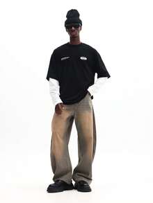 SUMWON Camiseta de algodón de manga corta con cuello redondo, ajuste regular, con estampado de lema en capas y diseño de texto inspirador y estampado en la espalda para un estilo casual y urbano de uso diario - Negro - Ver 7