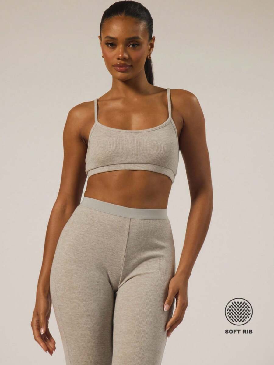 MUSERA ESSENTIALS Adjustable Strap Soft Rib Bra Autumn Winter Fall Underwear Everyday Cosy Lounge Essential Spring Summer Vacation Holiday - Grey - View 1