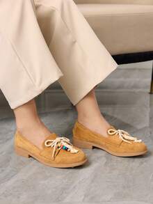 Sleekvia Women's Soft Bottom Loafers, British Style Leather Shoes, Versatile & Elegant For Commuting - Yellow - View 4