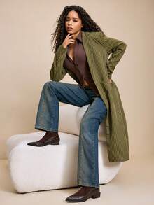 Daringsoles Women's Pointed Toe Slip-On Knee-High Boots, Black Smooth Leather Chunky Heel Mid-Calf Sexy Versatile Tall Boots - Coffee Brown - View 2