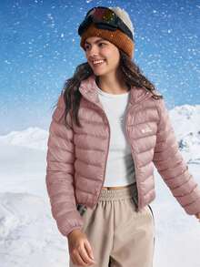 In My Nature Women's Letter Print Long Sleeve Zip-Up Hooded Outdoor Jacket, Winter