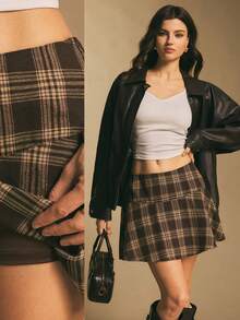 Poéselle Váy ngắn kẻ caro cạp cao xếp ly cho nữ - Váy xòe chữ A thời trang cho mùa thu Váy ngắn kẻ caro cho nữ Váy xếp ly cạp cao phong cách thời trang mùa thu cho nữ sinh Váy kẻ caro nâu thẩm mỹ Váy tennis Váy ngắn Y2K cho nữ Váy ngắn chữ A thường ngày đa năng kẻ caro cho nữ - màu nâu - Xem 3